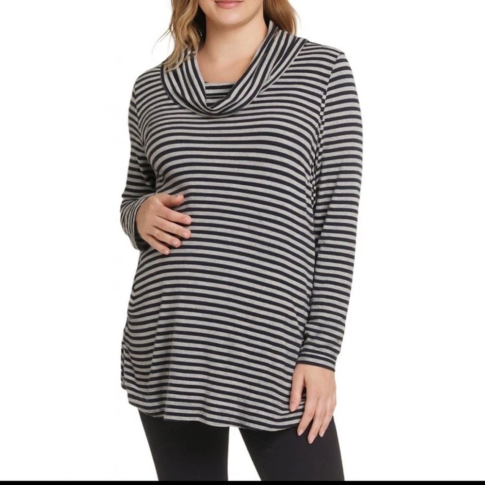 Oh Baby By Motherhood Women's Small‎ Maternity Top Cowl Neck Gray Black Stripe